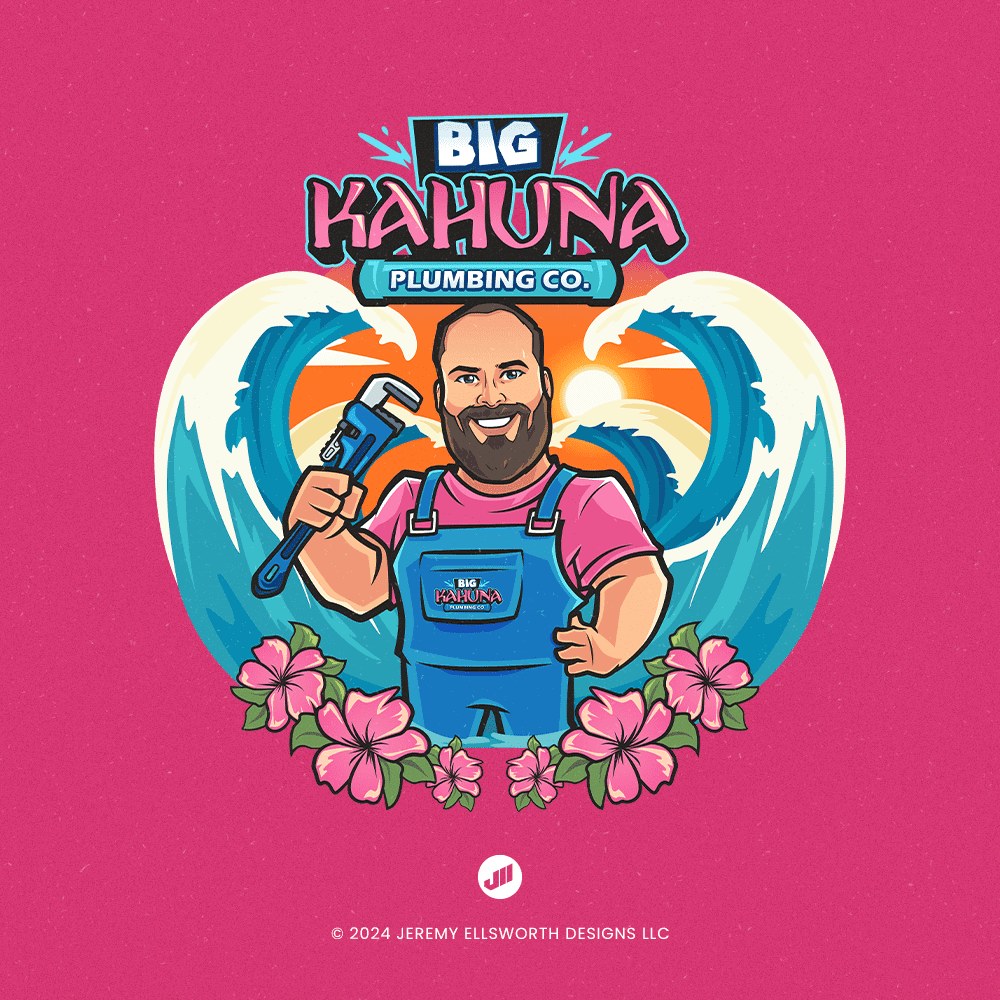 Big Kahuna Plumbing hand-drawn mascot logo
